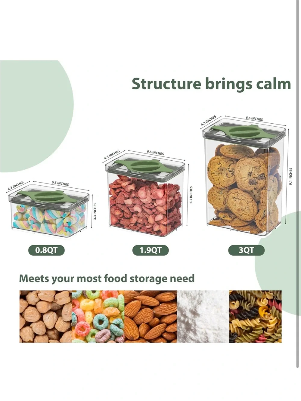 Leakproof Food Storage Container Set Twist-Lock Lids 3-Pack Stackable Canisters